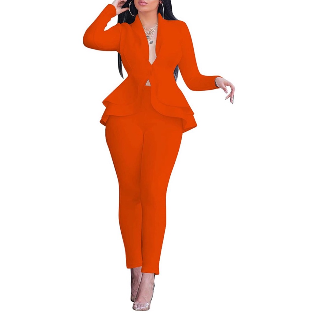 Orange Sexy 2 Piece Outfits Long Sleeve Jumpsuit